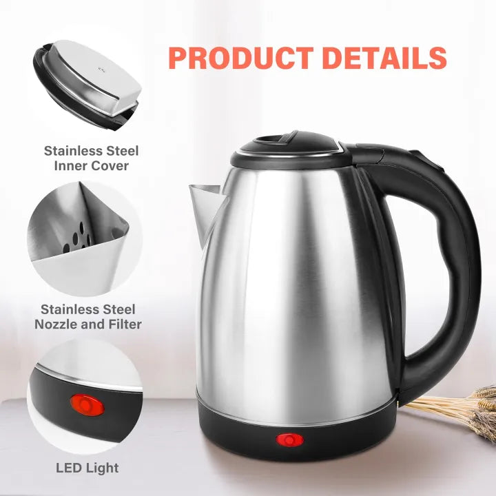 Stainless Steel Electric Kettle 2L | 1500W Quick Boil, Auto Shut-Off, BPA-Free Water Boiler