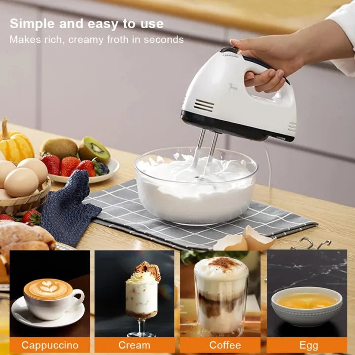 Electric Hand Mixer & Egg Beater for Baking | 7-Speed Kitchen Whisk, Cream Blender, Dough Hooks | Cake & Dessert Tool