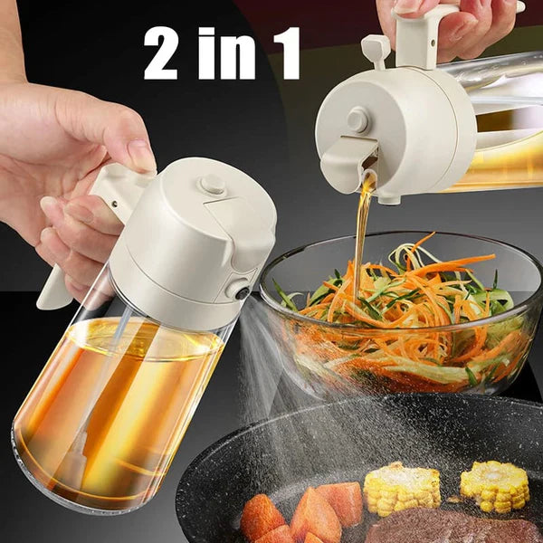 450ml Glass Oil Sprayer and Dispenser Bottle - 2-in-1 Olive Oil Pourer Jug for Air Fryer, BBQ & Healthy Cooking