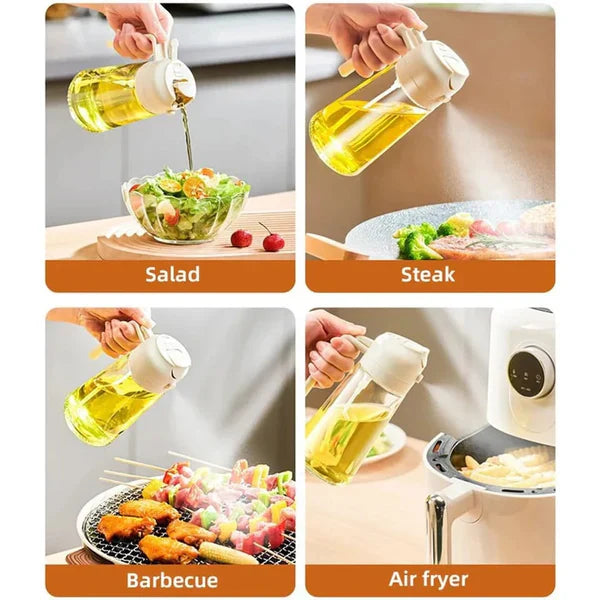 450ml Glass Oil Sprayer and Dispenser Bottle - 2-in-1 Olive Oil Pourer Jug for Air Fryer, BBQ & Healthy Cooking