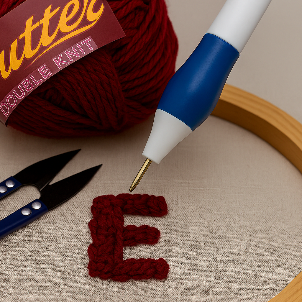 3D Embroidery Punch Needle Kit with 10 Inch Wooden Hoop, Jute Cloth (20x36 inch), Thread, Scissors & Tools – Complete Handcraft Embroidery Set (Maroon Yarn)