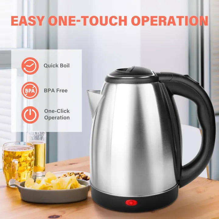 Stainless Steel Electric Kettle 2L | 1500W Quick Boil, Auto Shut-Off, BPA-Free Water Boiler