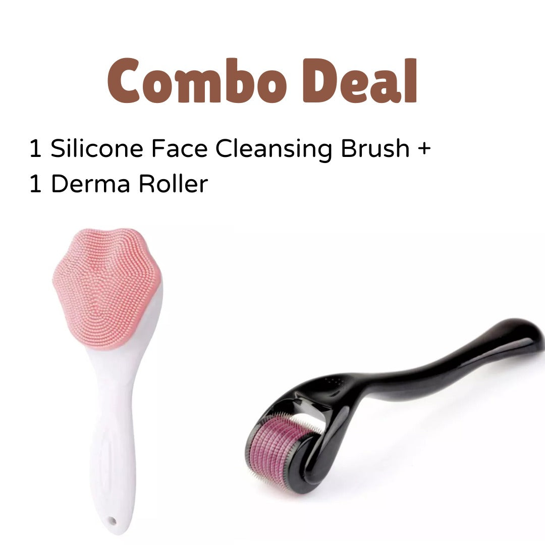 Combo Deal 1 Silicone Face Cleansing Brush  1 Derma Roller