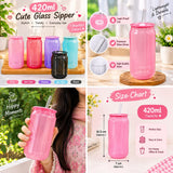 Colourful Cute Glass Sipper with Straw & Lid