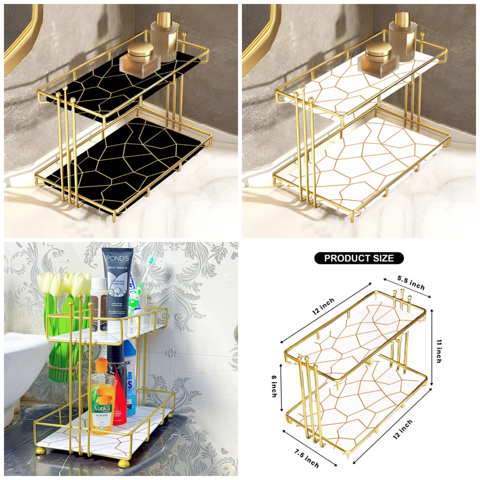 2-Tier Rectangular Golden Vanity Stand