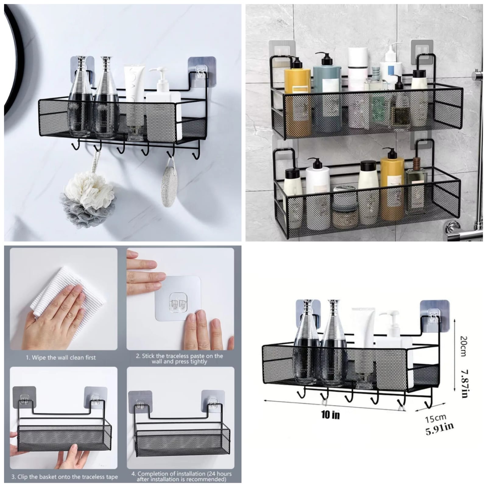 Self-adhesive Wall-Mounted Iron Shelf With Hook