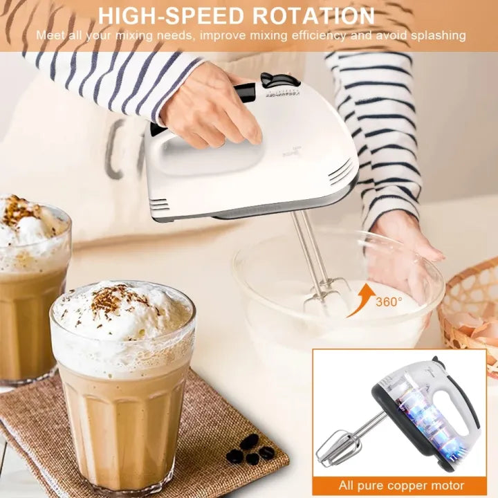 Electric Hand Mixer & Egg Beater for Baking | 7-Speed Kitchen Whisk, Cream Blender, Dough Hooks | Cake & Dessert Tool