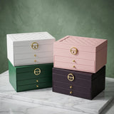 Multifunctional 3-Layer Leather Jewelry Box with Lock