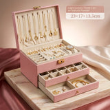 Multifunctional 3-Layer Leather Jewelry Box with Lock